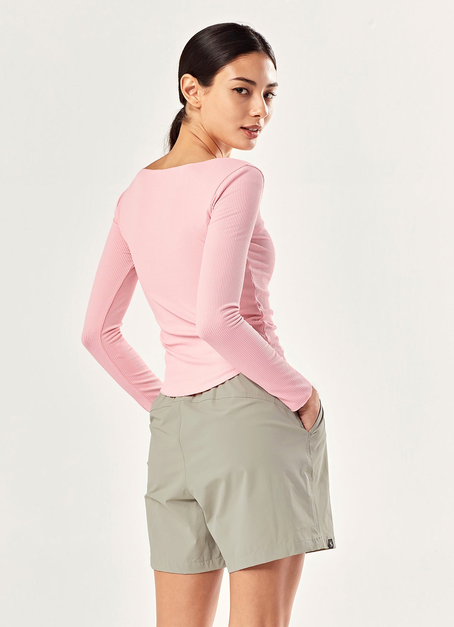 Ribbed Front Slit Long Sleeve