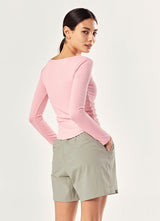 Ribbed Front Slit Long Sleeve in Memory Pink