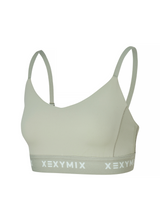 Black Label Signature Power Rise Logo Band Bra Top in Milky Green