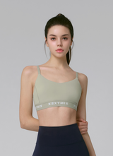 Black Label Signature Power Rise Logo Band Bra Top in Milky Green