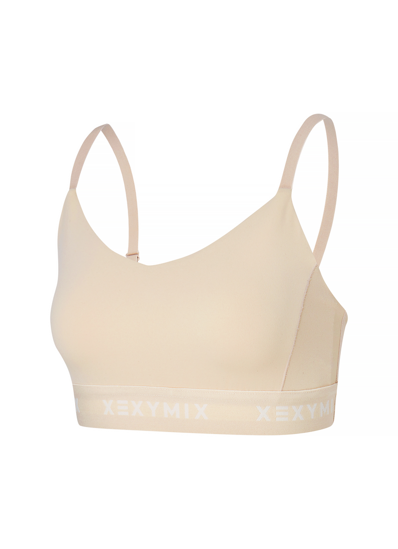 Black Label Signature Power Rise Logo Band Bra Top in Mood Beige