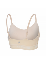 Black Label Signature Power Rise Logo Band Bra Top in Mood Beige