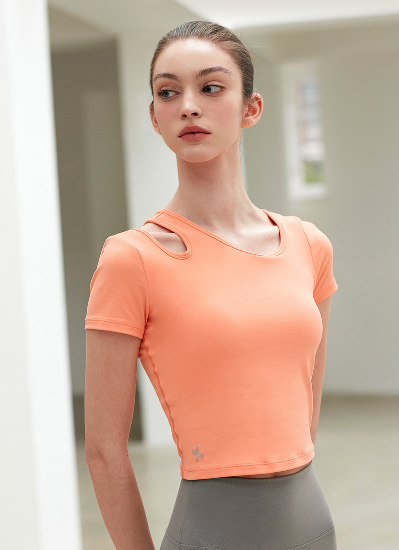 Cotton Like Cut Out Crop Top in Pastel Orange