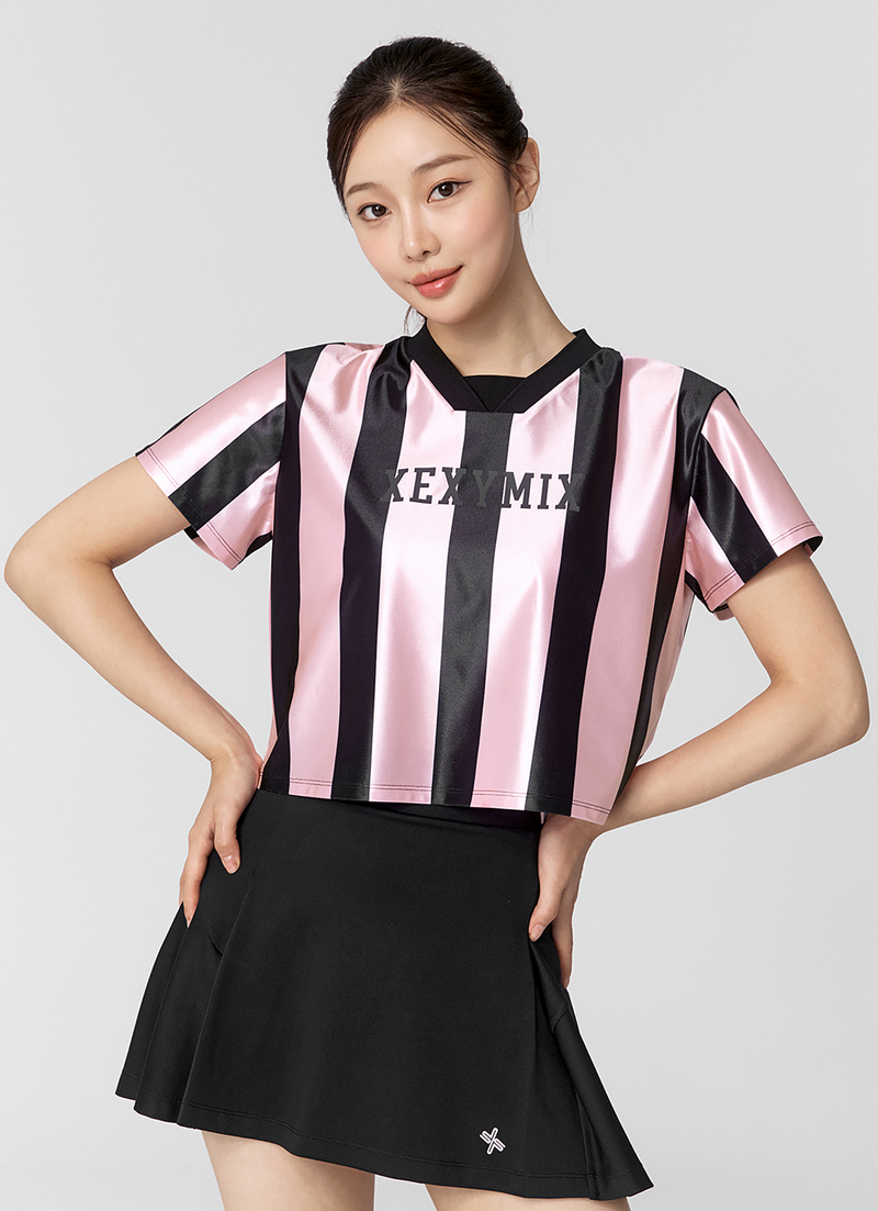 Color Block Jersey Short Sleeve in Pink Black