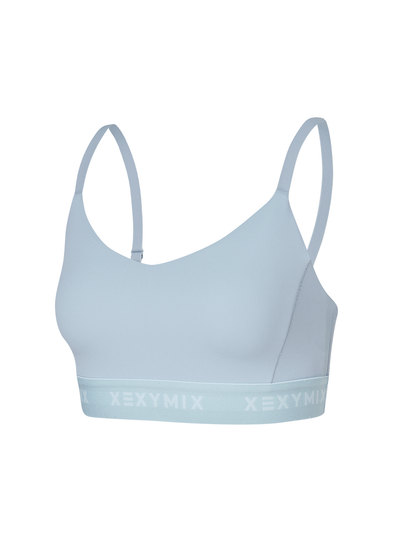 Black Label Signature Power Rise Logo Band Bra Top in Powder Sky