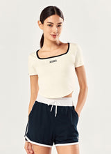 Cali Square Neck Cropped Short Sleeve in Pudding Cream