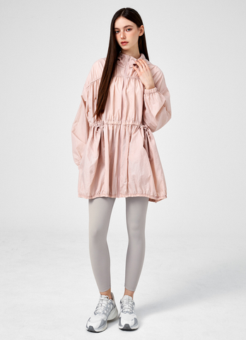 Airy Balloon Shirring Hooded Long Jacket