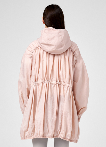Airy Balloon Shirring Hooded Long Jacket