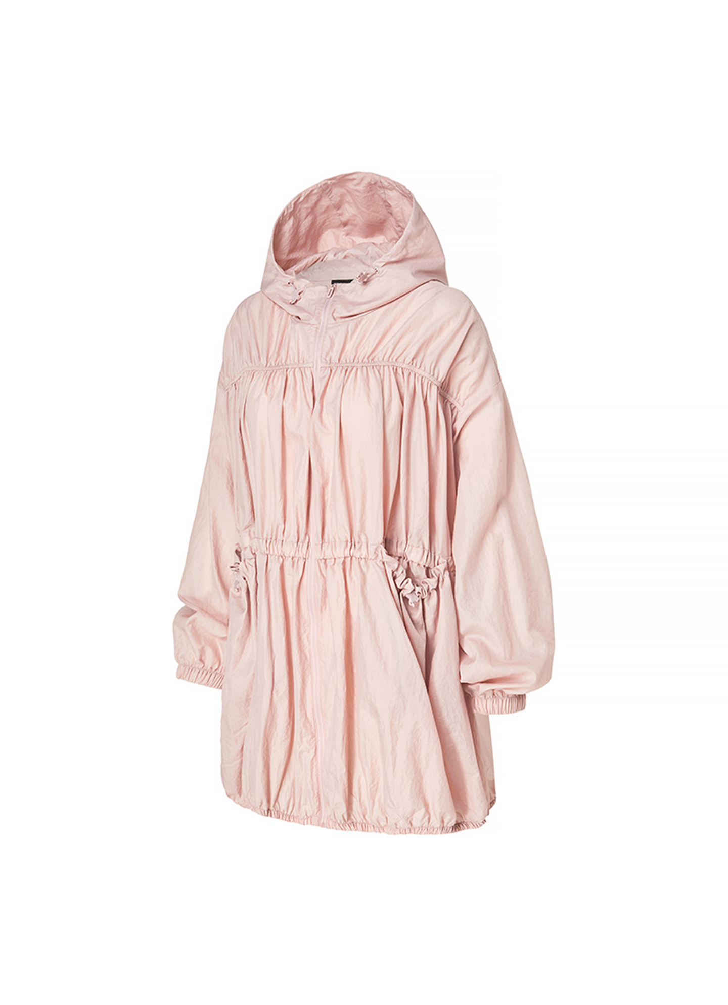 Airy Balloon Shirring Hooded Long Jacket