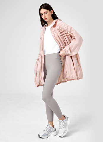 Airy Balloon Shirring Hooded Long Jacket
