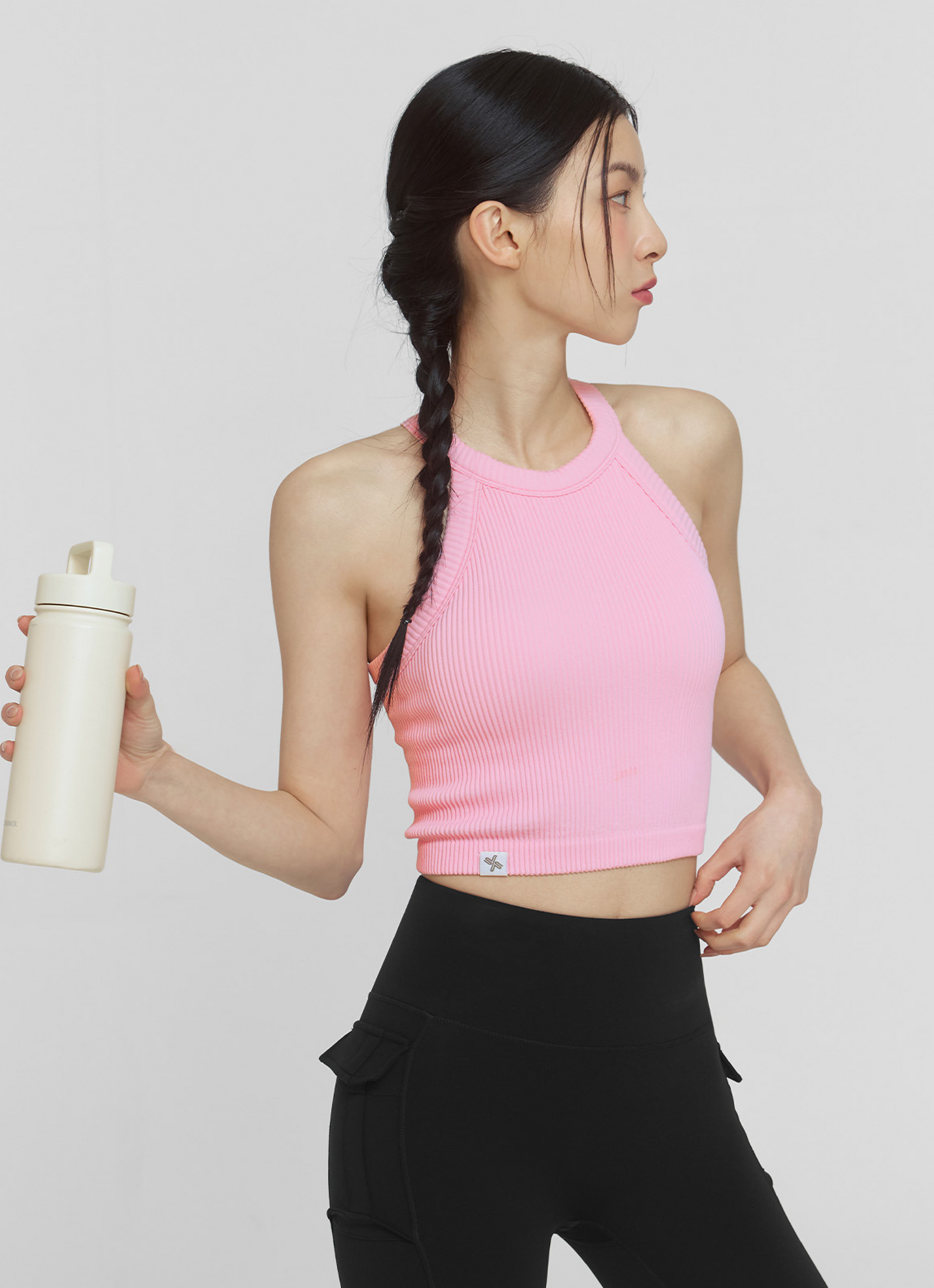 Ribbed Seamless Halter Neck Crop Top