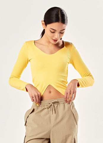 Ribbed Front Slit Long Sleeve