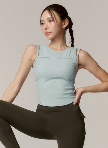 Soft Ribbed Layered Tank Top in Skylight
