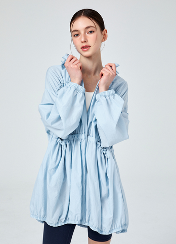 Airy Balloon Shirring Hooded Long Jacket