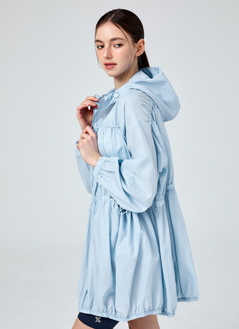 Airy Balloon Shirring Hooded Long Jacket