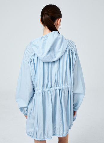 Airy Balloon Shirring Hooded Long Jacket