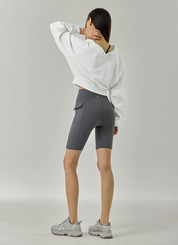 Softly Napping V-neck Crop Swear Shirts