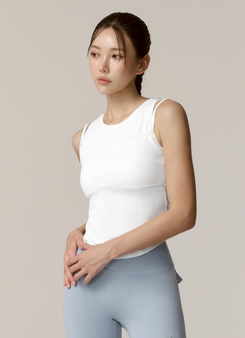 Soft Ribbed Layered Tank Top in Ivory