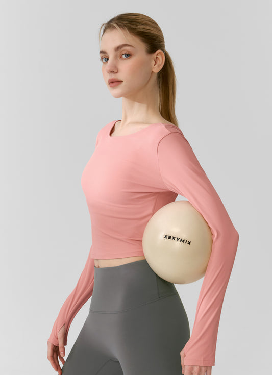 Ribbed Back Slit Finger Hole Long Sleeve