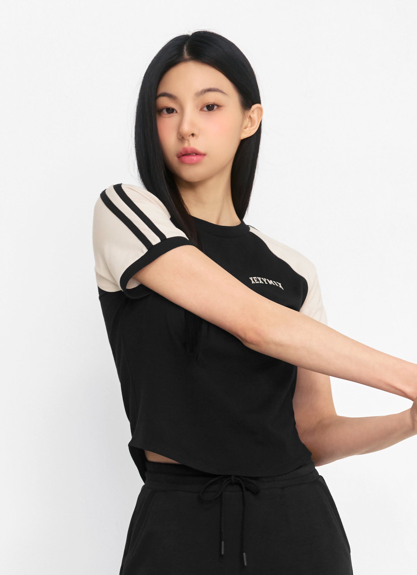 Raglan Color Block Crop Short Sleeve
