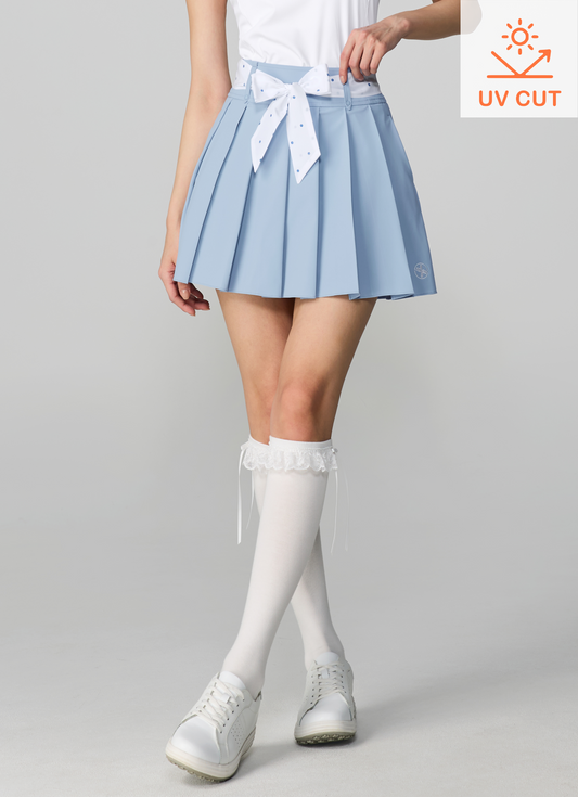 Dot Belt Pleats Skirts