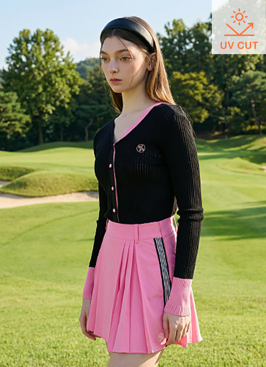 Side Color Block Pleated Skirt