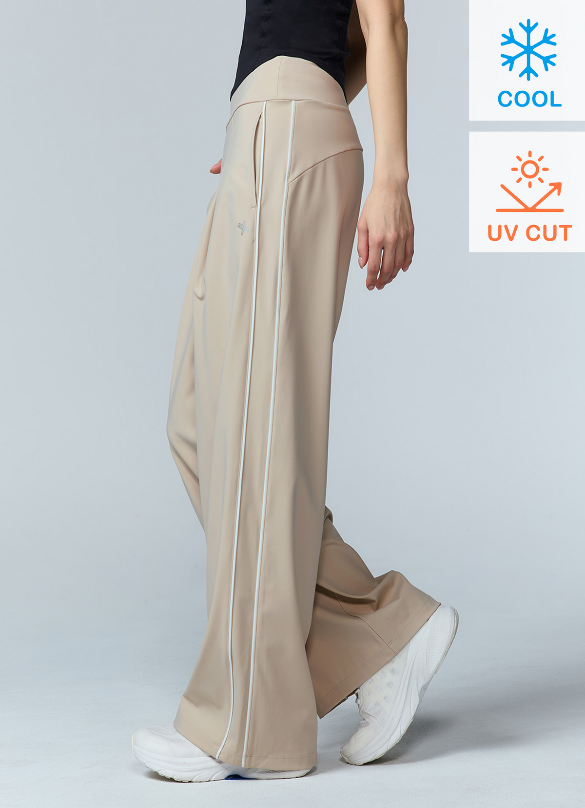 Cooling Comfort Piping Pintuck Wide Pants