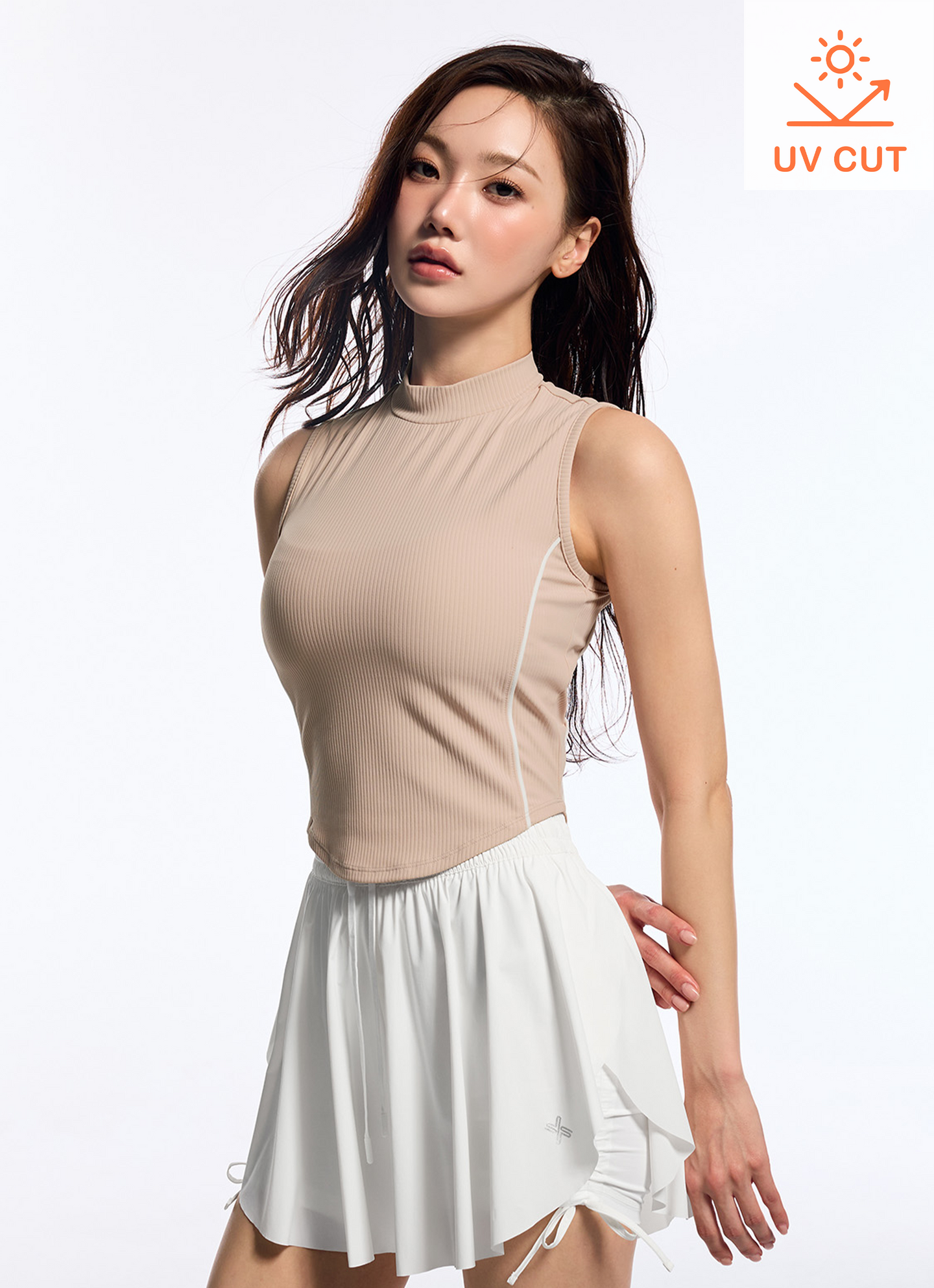 Soft Ribbed Piping Mock Neck Sleeveless
