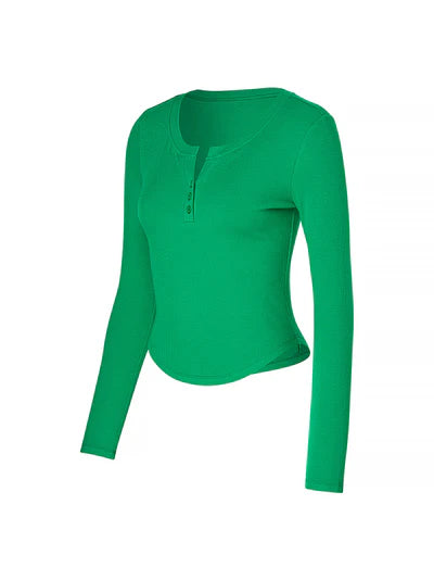 Soft Ribbed Button Long Sleeve