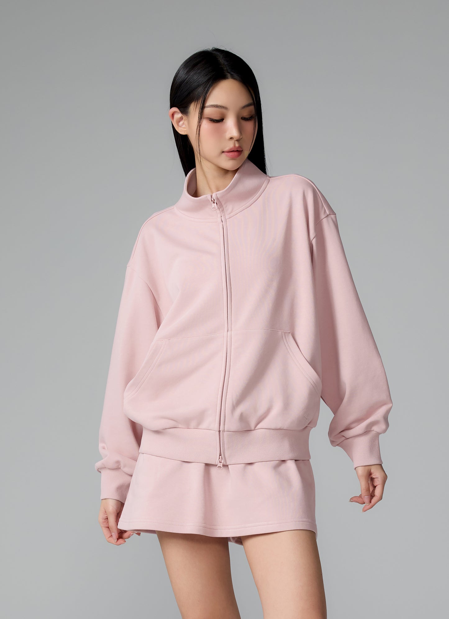 Soft Cotton Highneck Zip Up Jacket
