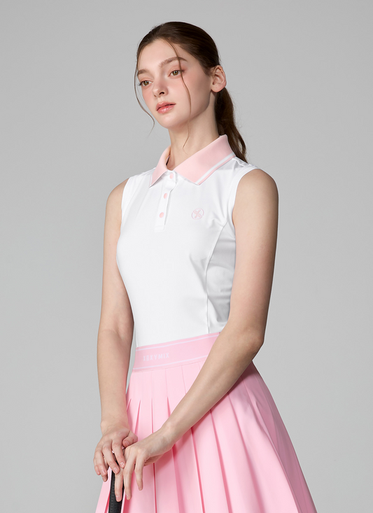 Color Block Collar Sleeveless Polo Shirt