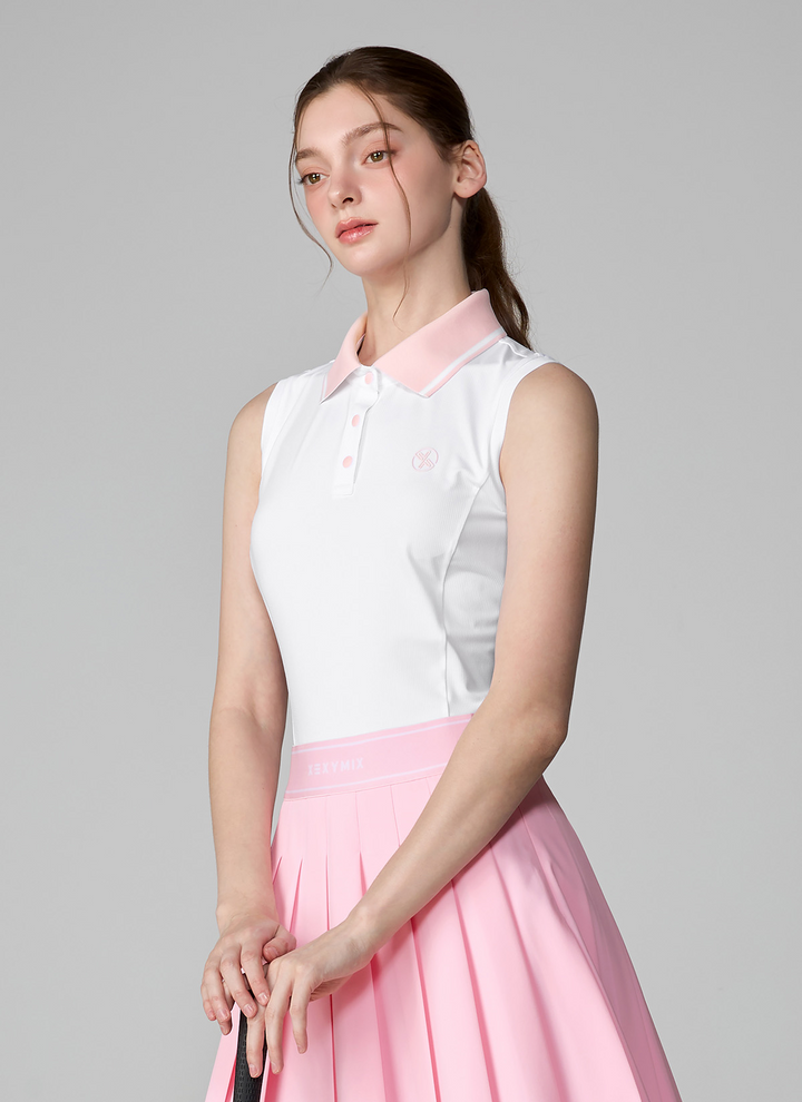 Color Block Collar Sleeveless Polo Shirt