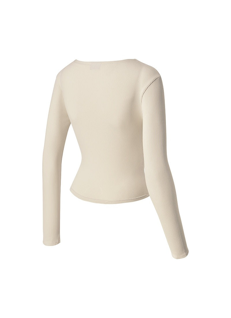 Ribbed Wrap V-Neck Long Sleeve