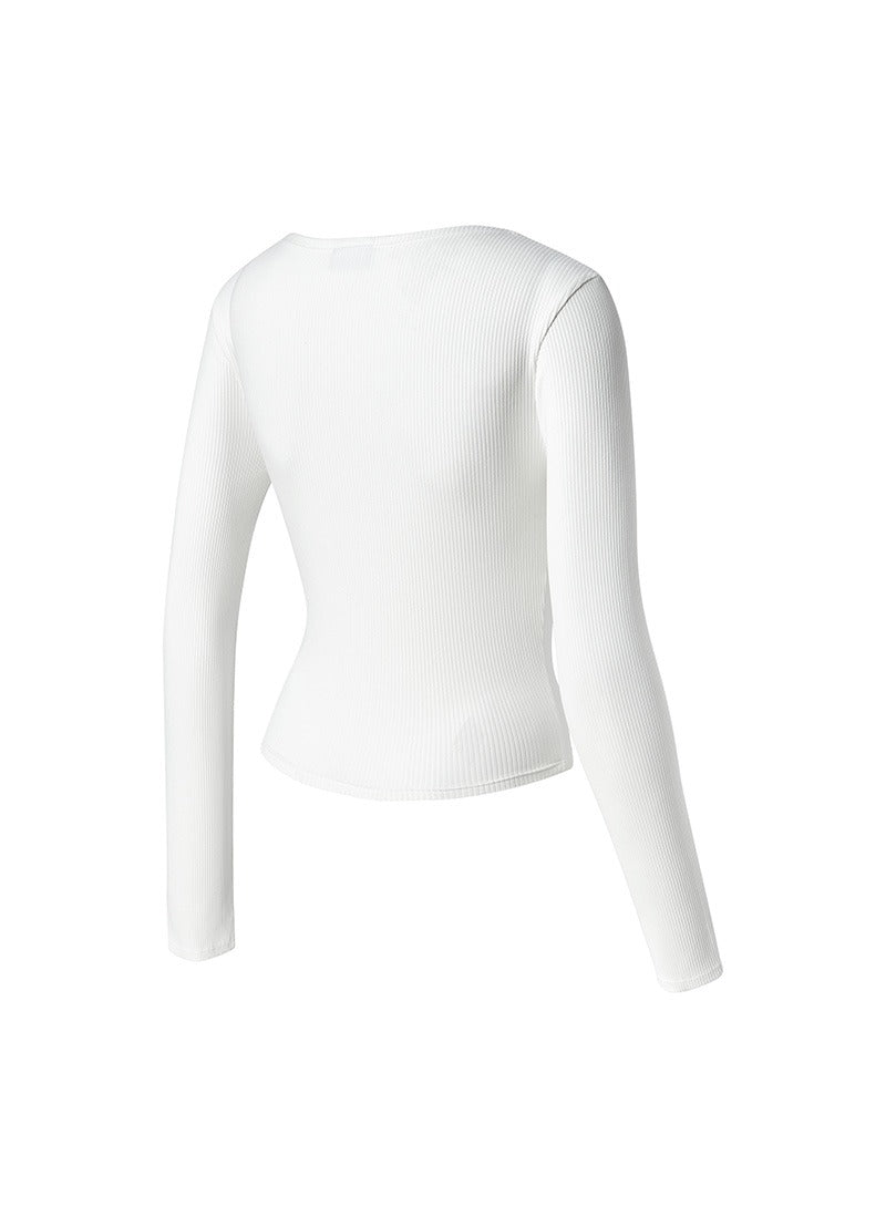 Ribbed Wrap V-Neck Long Sleeve
