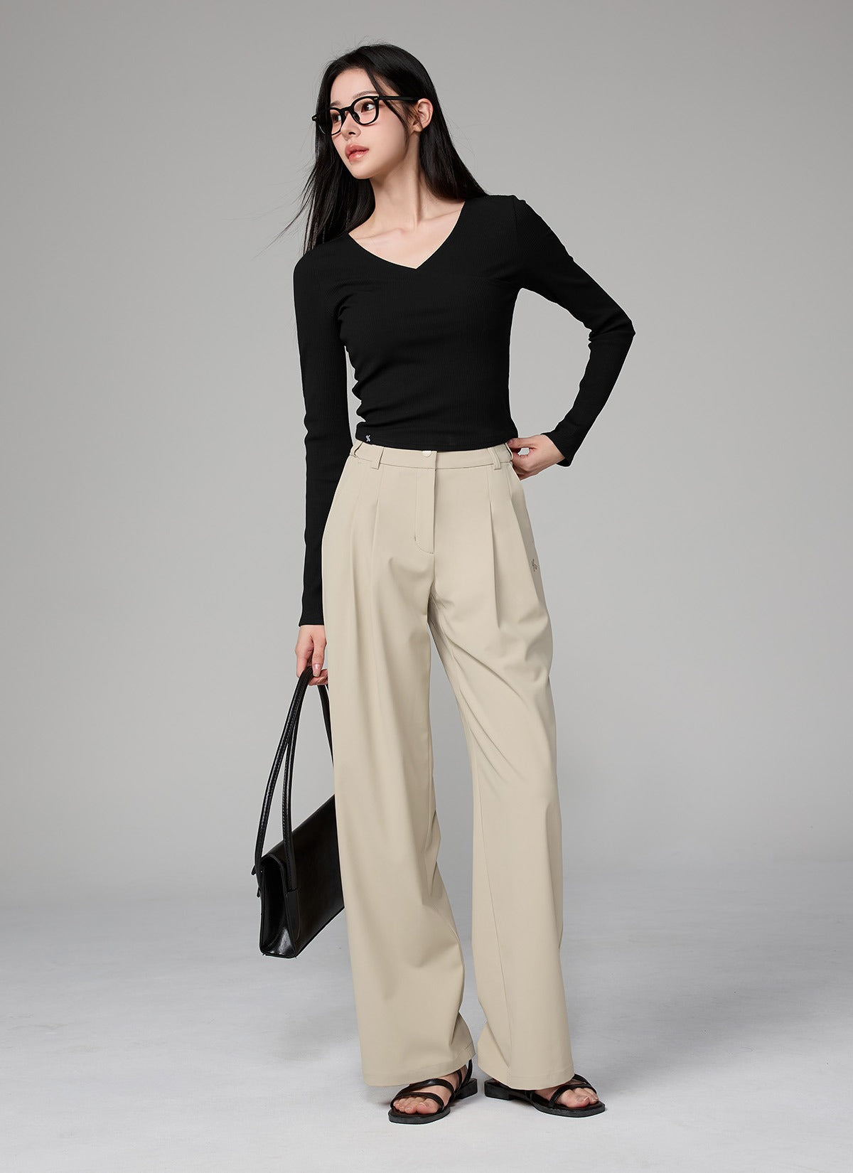 Ribbed Wrap V-Neck Long Sleeve