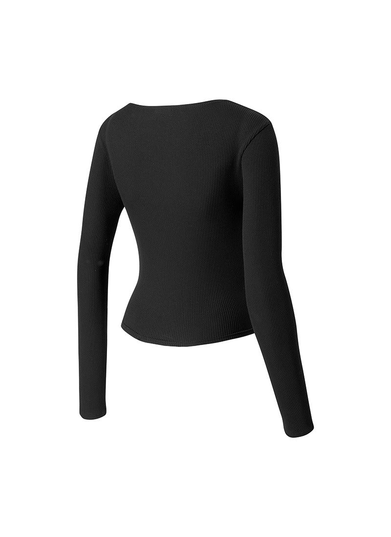 Ribbed Wrap V-Neck Long Sleeve