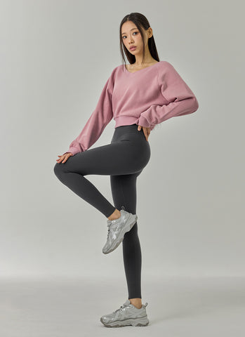 Softly Napping V-neck Crop Swear Shirts