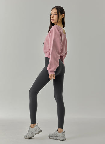 Softly Napping V-neck Crop Swear Shirts