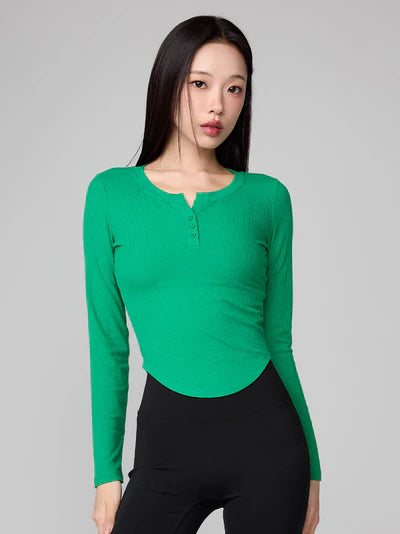 Soft Ribbed Button Long Sleeve
