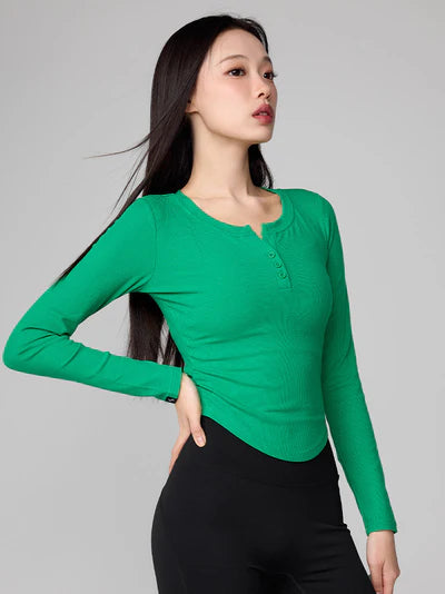 Soft Ribbed Button Long Sleeve