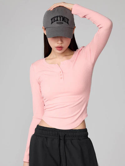 Soft Ribbed Button Long Sleeve