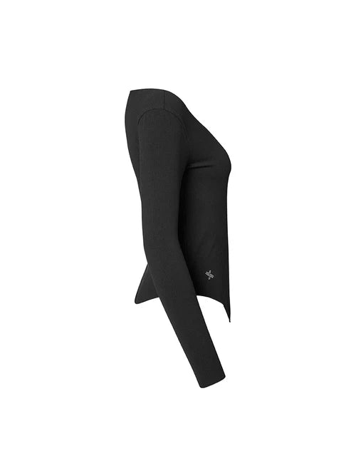 Ribbed Front Slit Long Sleeve