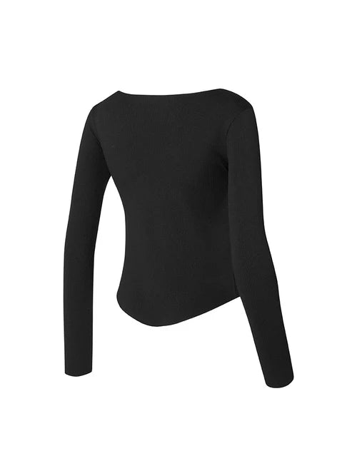 Ribbed Front Slit Long Sleeve