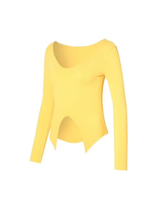 Ribbed Front Slit Long Sleeve