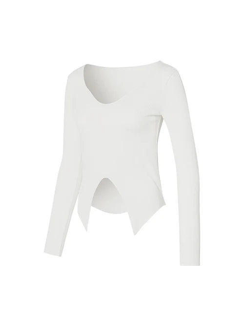 Ribbed Front Slit Long Sleeve