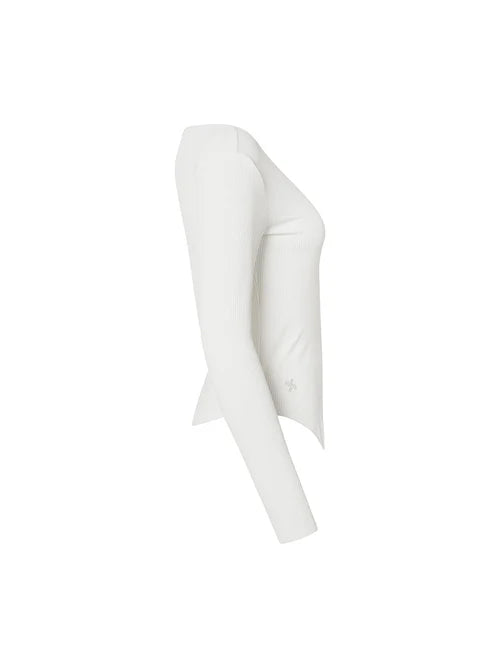 Ribbed Front Slit Long Sleeve