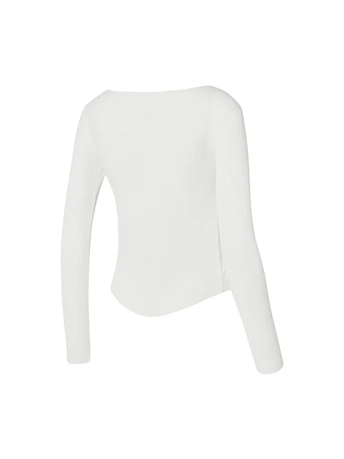 Ribbed Front Slit Long Sleeve