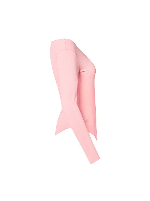 Ribbed Front Slit Long Sleeve