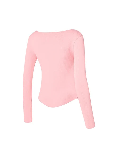 Ribbed Front Slit Long Sleeve