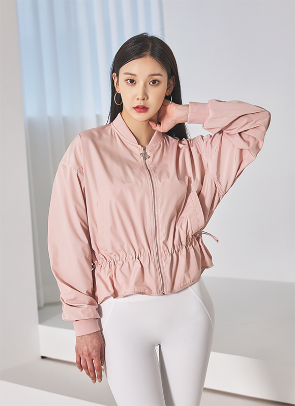 Feminine Shirring Zip Up Jacket